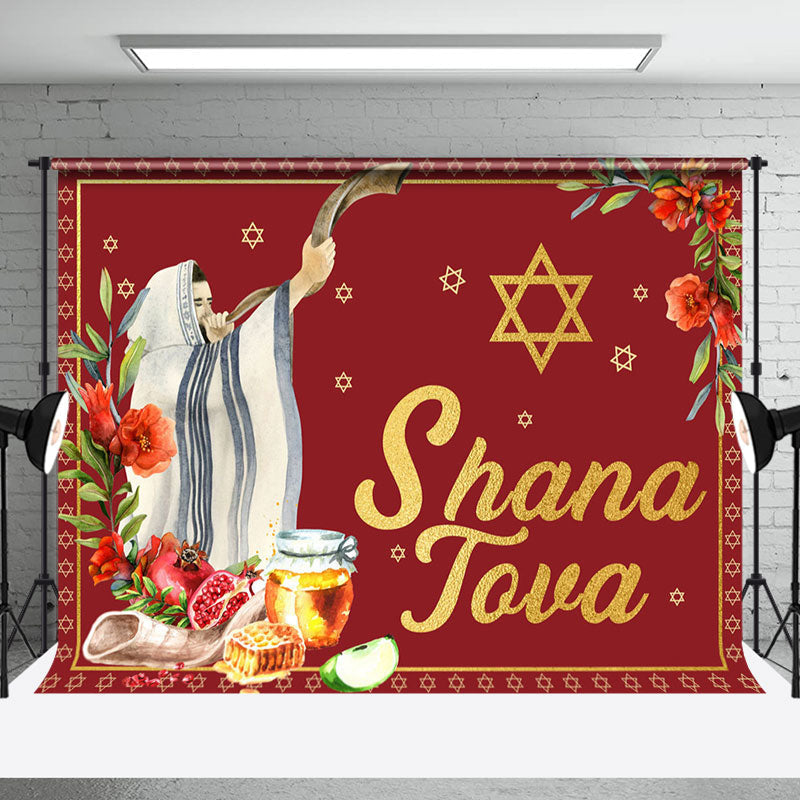 Aperturee - Aperturee Shofar Honey Fruit Floral Red Shana Tova Backdrop