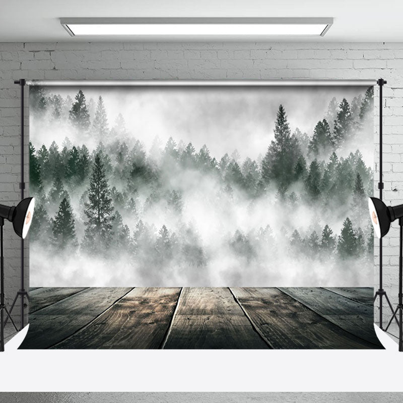 Aperturee - Aperturee Silent White Misty Forest Wood Nature Scene Backdrop