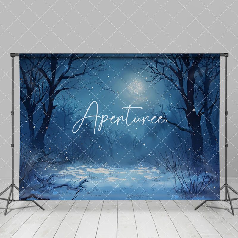 Aperturee - Aperturee Silent Winter Night Moon Snow Forest Photo Backdrop