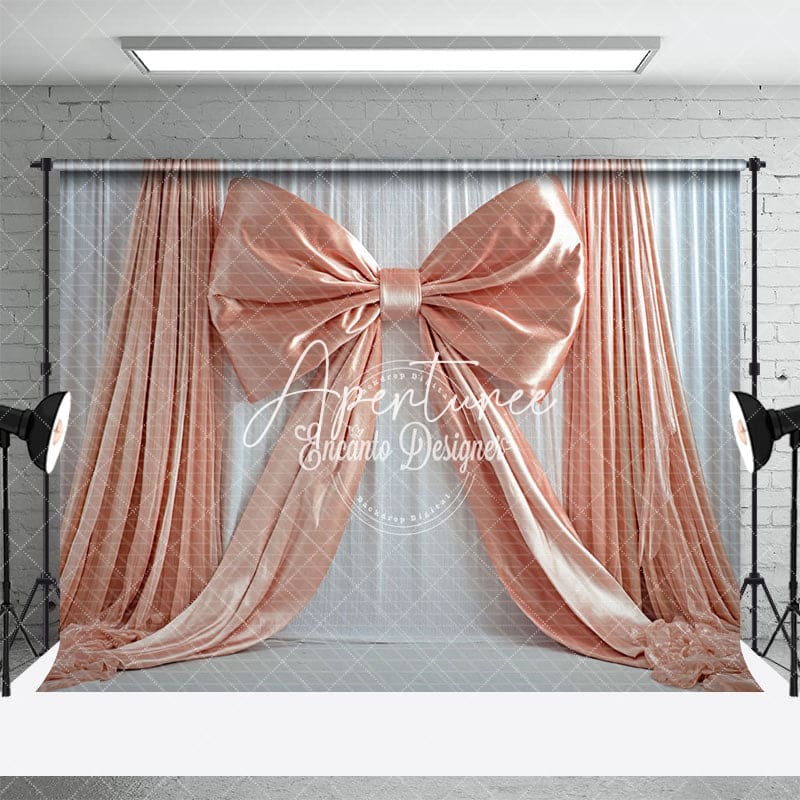 Aperturee - Aperturee Silk Orange Pink Bow Fine Art Wedding Photo Backdrop