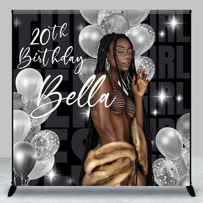 Aperturee - Aperturee Silver Balloon Custom Photo 20th Birthday Backdrop