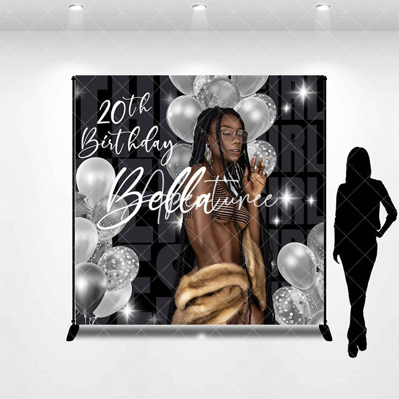 Aperturee - Aperturee Silver Balloon Custom Photo 20th Birthday Backdrop