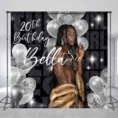 Aperturee - Aperturee Silver Balloon Custom Photo 20th Birthday Backdrop