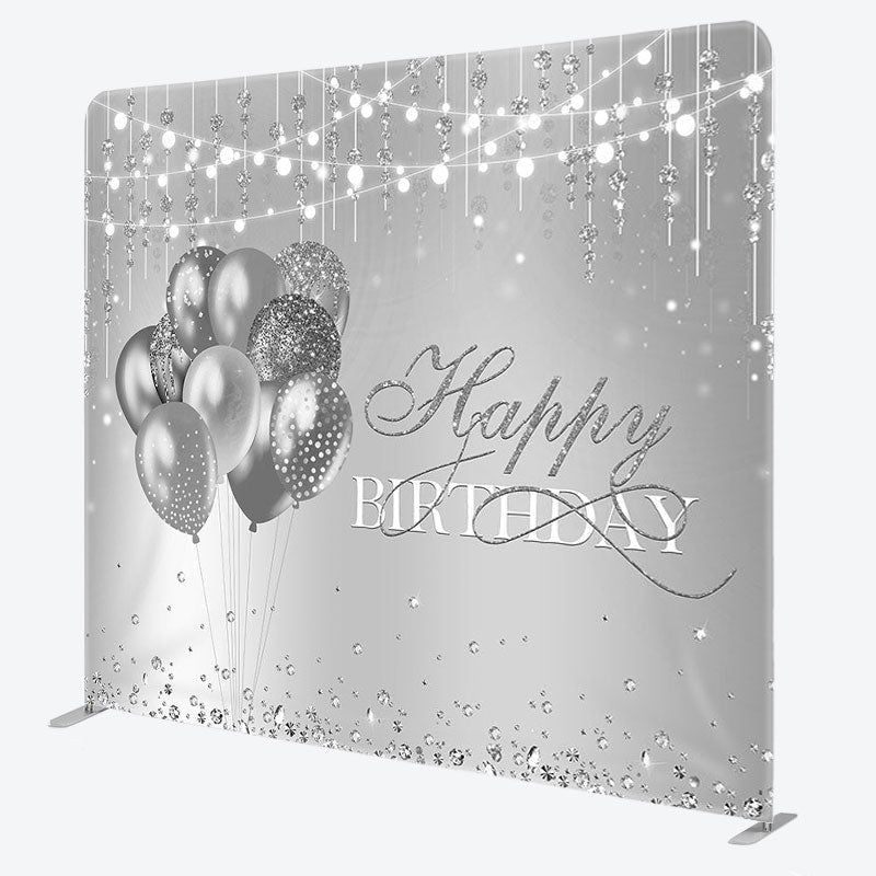 Aperturee - Aperturee Silver Balloon Lights Fabric Backdrop Cover for Birthday