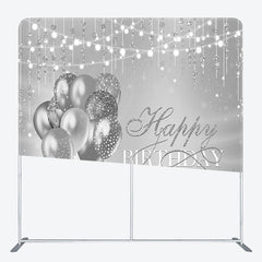 Aperturee - Aperturee Silver Balloon Lights Fabric Backdrop Cover for Birthday