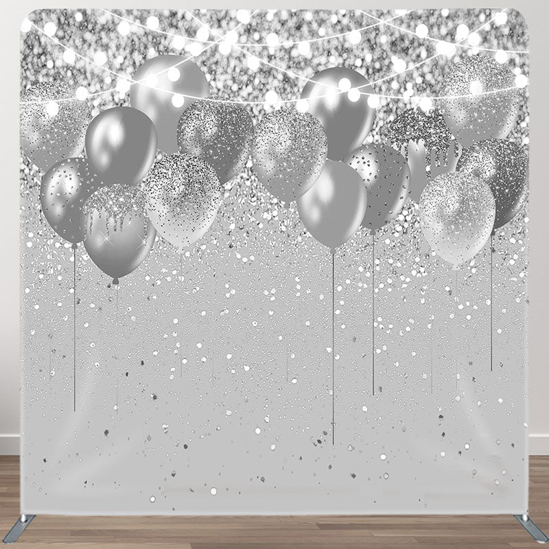 Aperturee - Aperturee Silver Balloons Glitter Lighted Party Square Backdrop