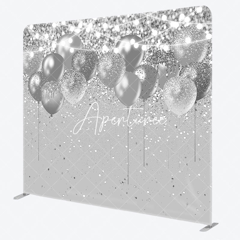 Aperturee - Aperturee Silver Balloons Glitter Lighted Party Square Backdrop