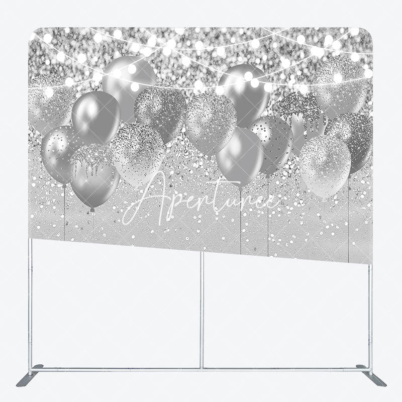 Aperturee - Aperturee Silver Balloons Glitter Lighted Party Square Backdrop