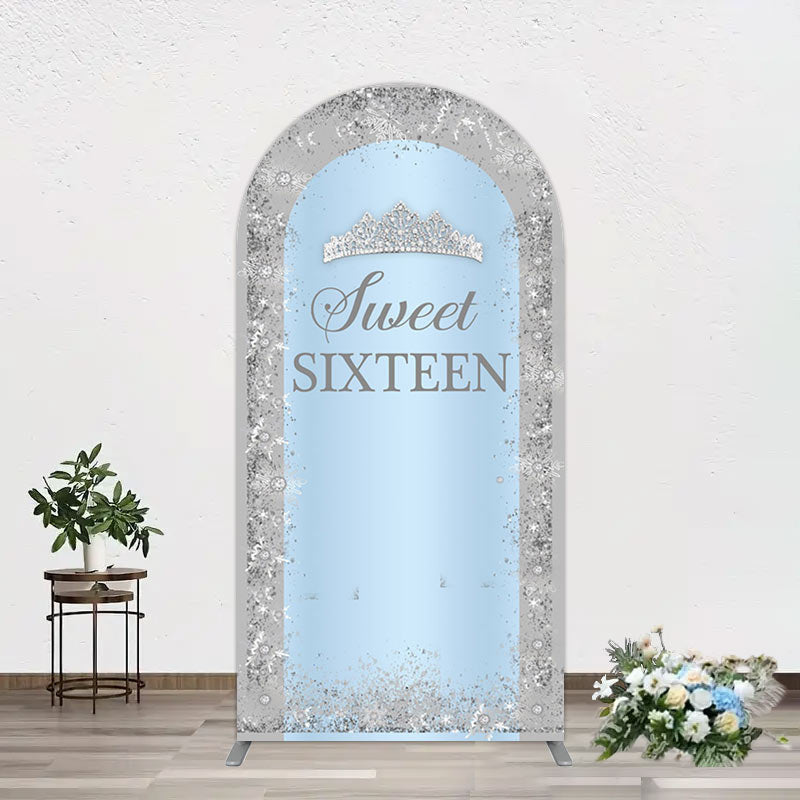 Aperturee - Aperturee Silver Blue Sweet Sixteen Birthday Arch Backdrop