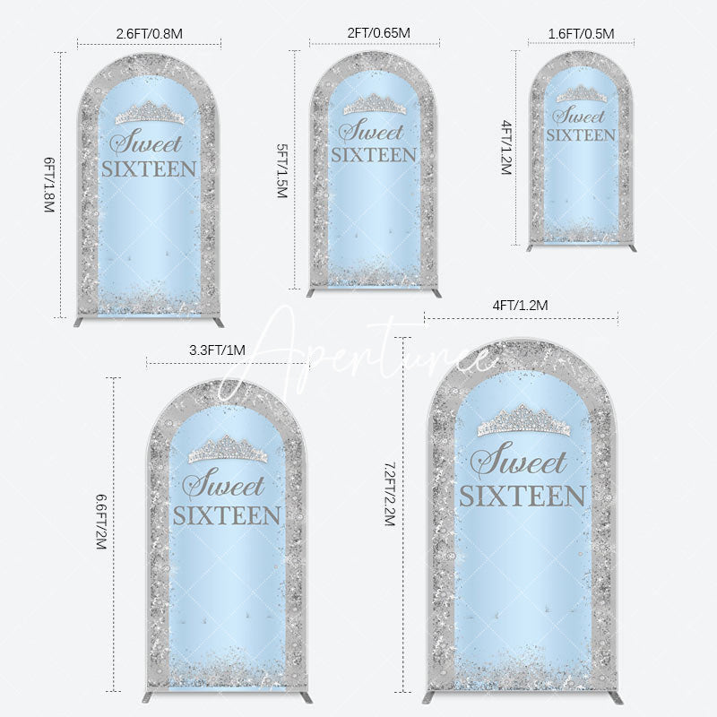 Aperturee - Aperturee Silver Blue Sweet Sixteen Birthday Arch Backdrop