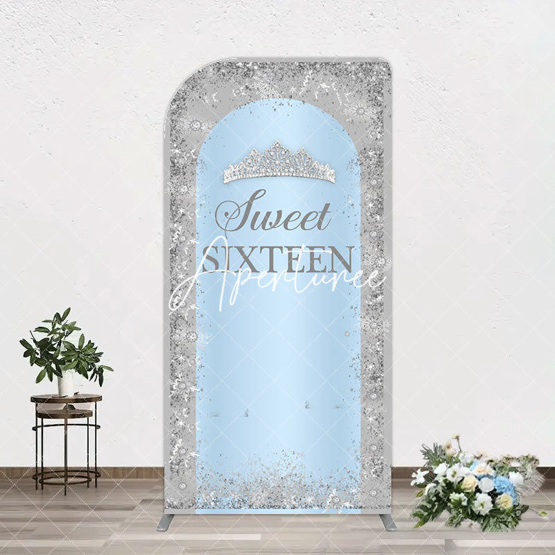 Aperturee - Aperturee Silver Blue Sweet Sixteen Birthday Arch Backdrop