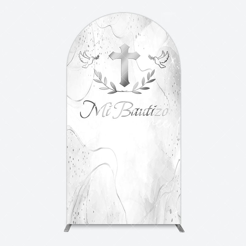 Aperturee - Aperturee Silver Cross Marbled Mi Bautizo Baptism Arch Backdrop