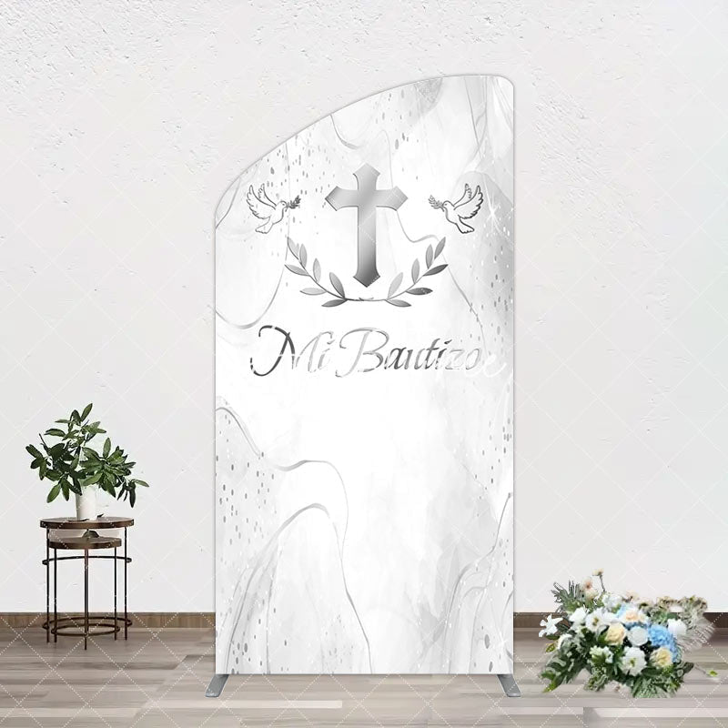 Aperturee - Aperturee Silver Cross Marbled Mi Bautizo Baptism Arch Backdrop