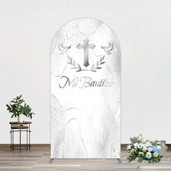 Aperturee - Aperturee Silver Cross Marbled Mi Bautizo Baptism Arch Backdrop