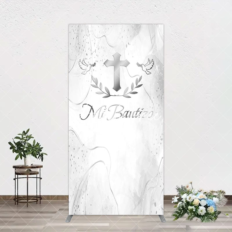 Aperturee - Aperturee Silver Cross Marbled Mi Bautizo Baptism Arch Backdrop