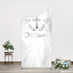 Aperturee - Aperturee Silver Cross Marbled Mi Bautizo Baptism Arch Backdrop