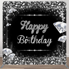 Aperturee - Aperturee Silver Diamonds Black Fabric Backdrop Cover for Birthday