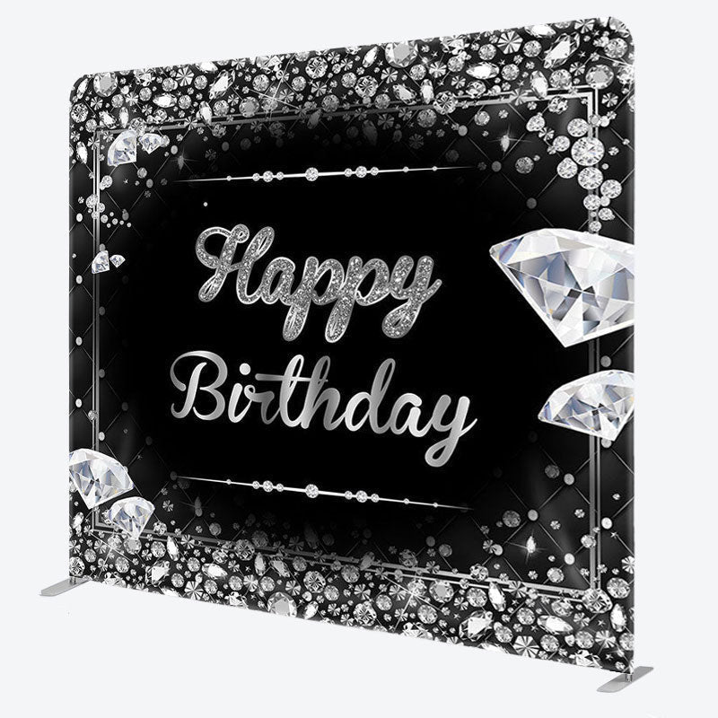 Aperturee - Aperturee Silver Diamonds Black Fabric Backdrop Cover for Birthday