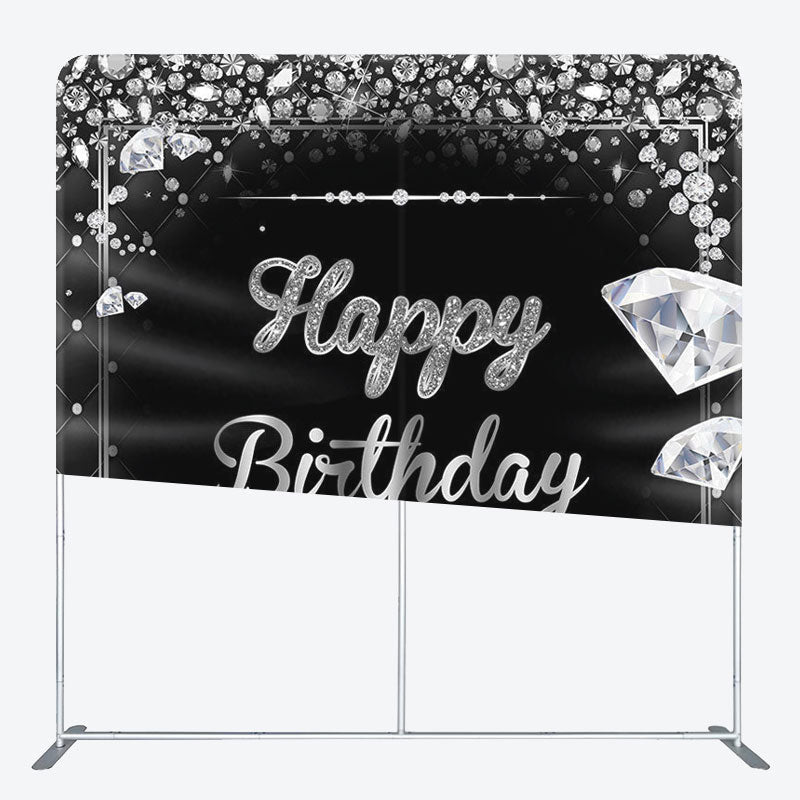 Aperturee - Aperturee Silver Diamonds Black Fabric Backdrop Cover for Birthday