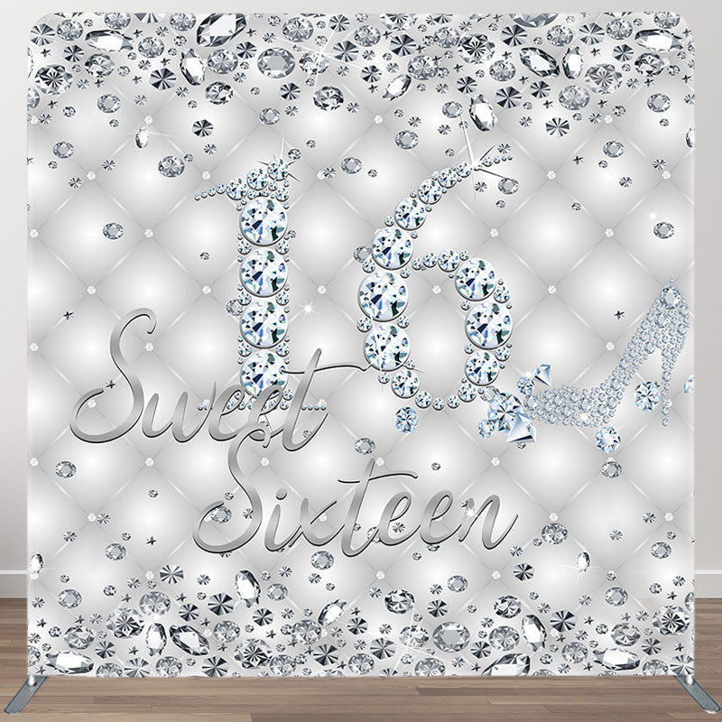 Aperturee - Aperturee Silver Diamonds Fabric Backdrop Cover for Birthday