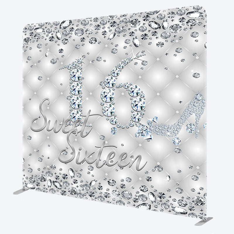 Aperturee - Aperturee Silver Diamonds Fabric Backdrop Cover for Birthday