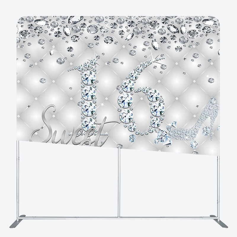 Aperturee - Aperturee Silver Diamonds Fabric Backdrop Cover for Birthday