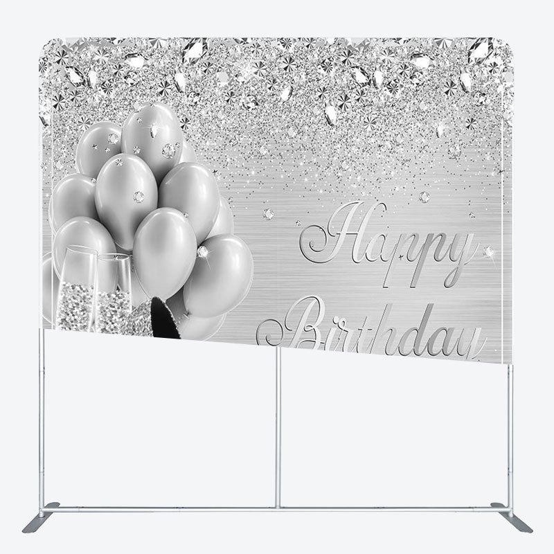 Aperturee - Aperturee Silver Glitter Balloon Fabric Backdrop Cover for Birthday