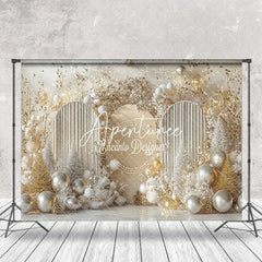 Aperturee - Aperturee Silver Gold Balloons Arch Leaves Christmas Backdrop