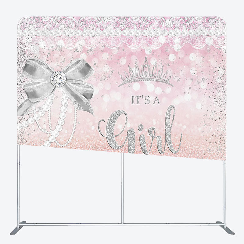 Aperturee - Aperturee Silver Its A Girl Fabric Backdrop Cover for Baby Shower