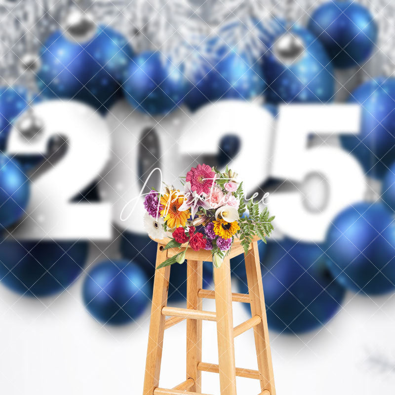 Aperturee - Aperturee Silver Leaves Bells Balloons 2025 Christmas Backdrop