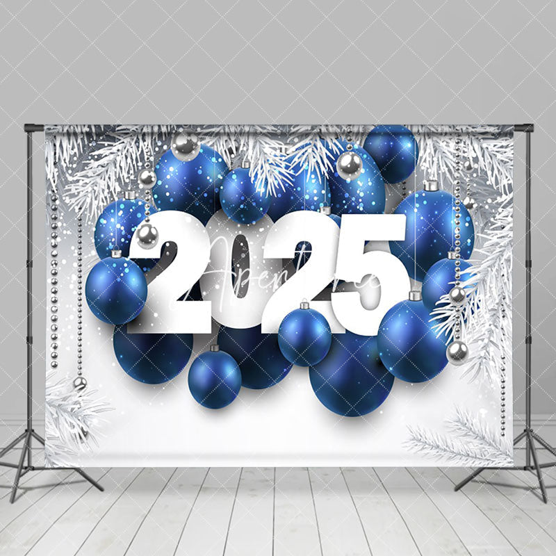 Aperturee - Aperturee Silver Leaves Bells Balloons 2025 Christmas Backdrop