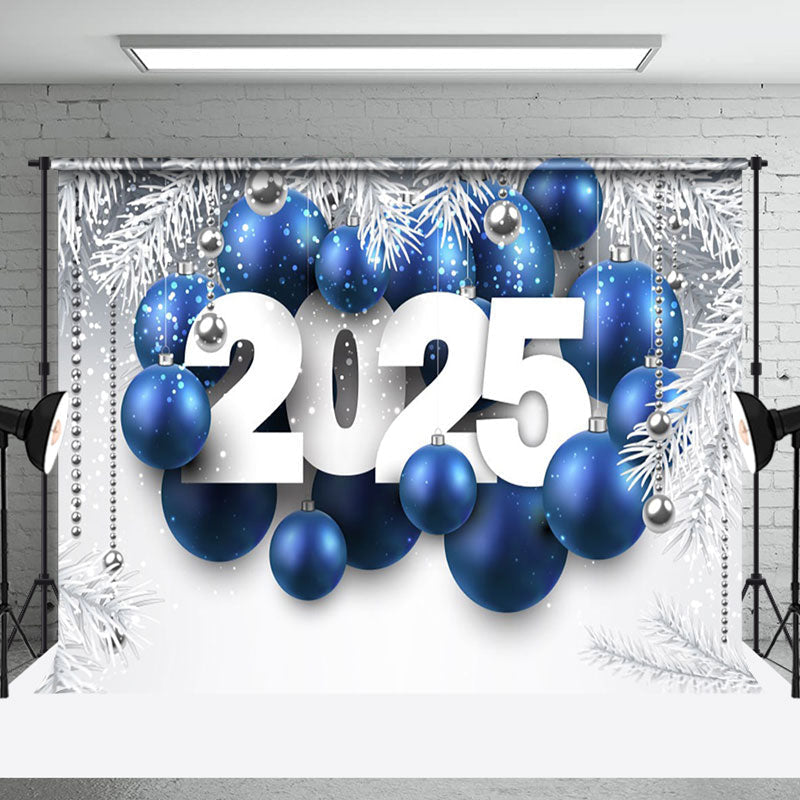 Aperturee - Aperturee Silver Leaves Bells Balloons 2025 Christmas Backdrop