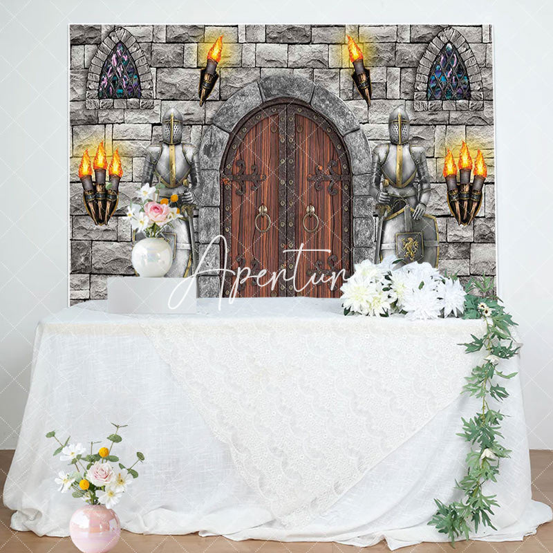 Aperturee - Aperturee Silver Masonry City Wall Knight Birthday Backdrop