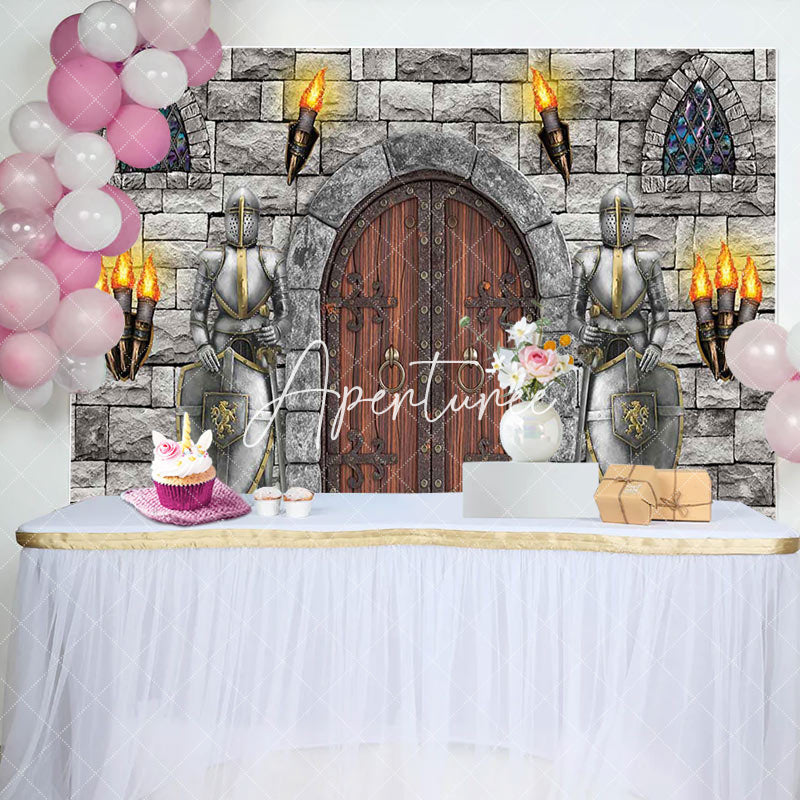 Aperturee - Aperturee Silver Masonry City Wall Knight Birthday Backdrop