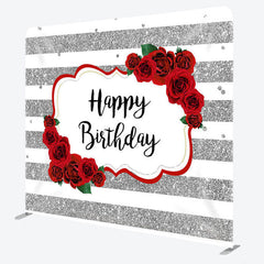 Aperturee - Aperturee Silver Stripes Rose Fabric Backdrop Cover for Birthday