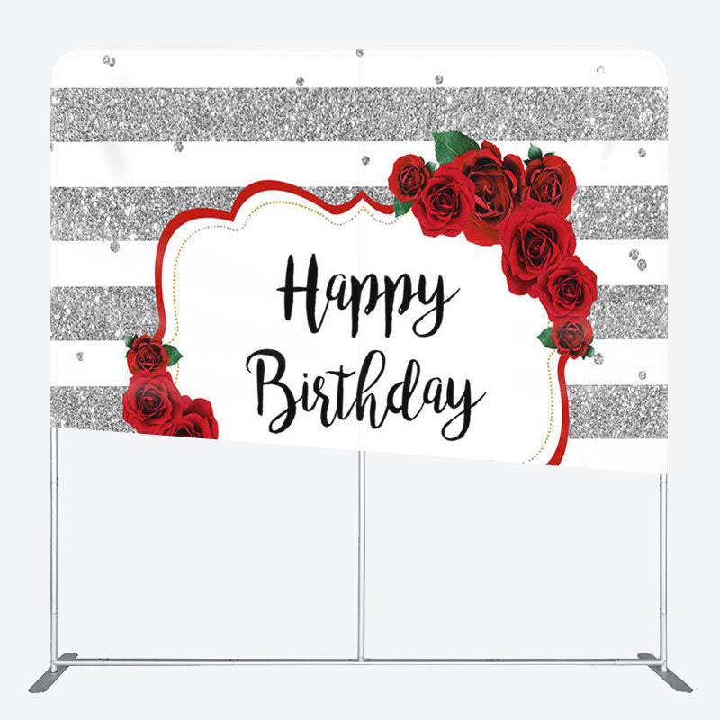 Aperturee - Aperturee Silver Stripes Rose Fabric Backdrop Cover for Birthday