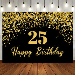 Aperturee - Aperturee Simple Black Gold Dots Happy 25th Birthday Backdrop