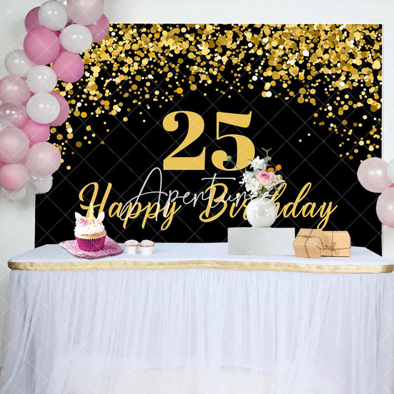 Aperturee - Aperturee Simple Black Gold Dots Happy 25th Birthday Backdrop