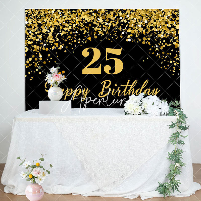 Aperturee - Aperturee Simple Black Gold Dots Happy 25th Birthday Backdrop