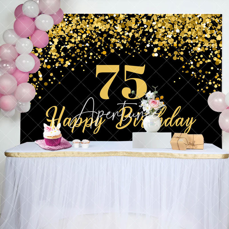 Aperturee - Aperturee Simple Black Gold Dots Happy 75th Birthday Backdrop