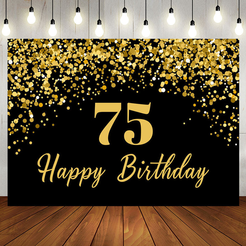 Aperturee - Aperturee Simple Black Gold Dots Happy 75th Birthday Backdrop