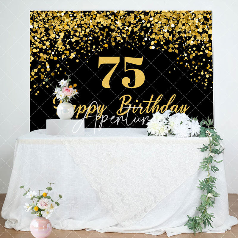 Aperturee - Aperturee Simple Black Gold Dots Happy 75th Birthday Backdrop