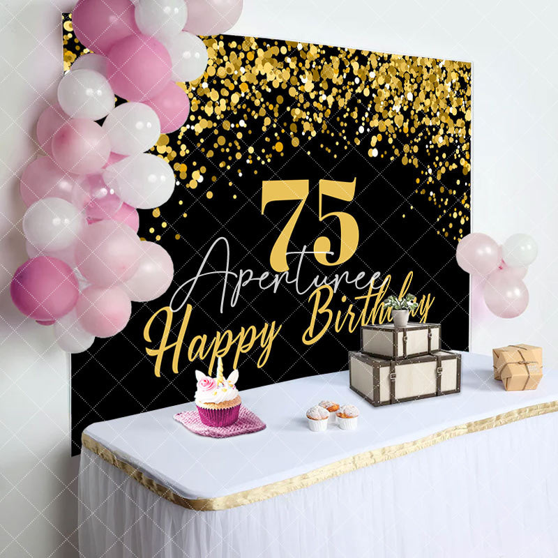 Aperturee - Aperturee Simple Black Gold Dots Happy 75th Birthday Backdrop