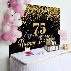 Aperturee - Aperturee Simple Black Gold Dots Happy 75th Birthday Backdrop