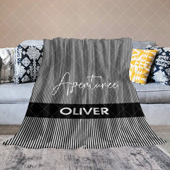 Aperturee - Aperturee Simple Black White Stripe Personalized Name Blanket