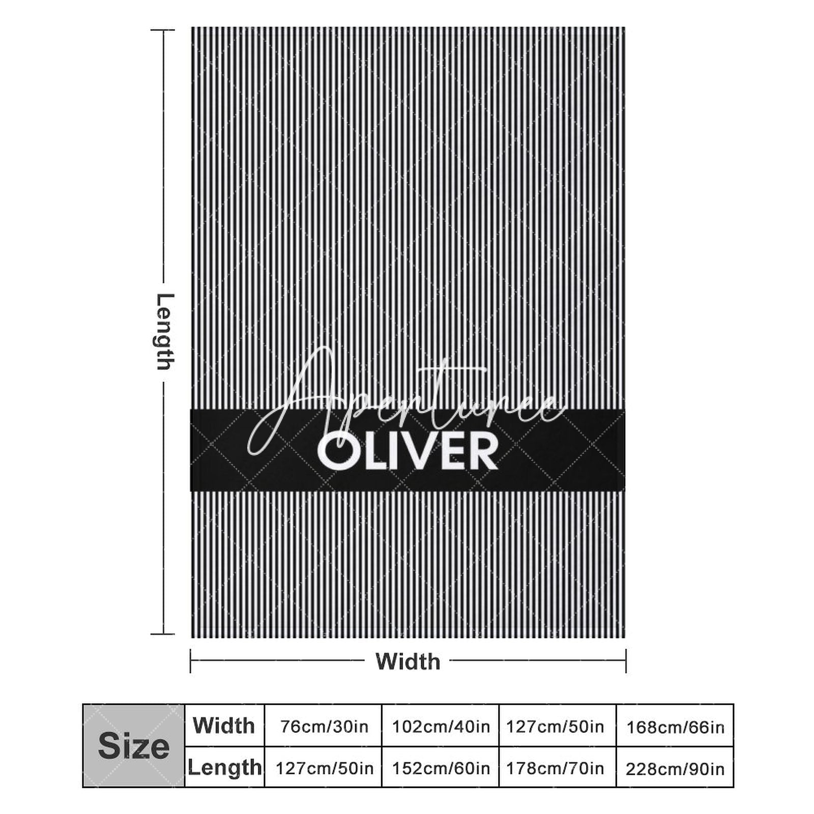 Aperturee - Aperturee Simple Black White Stripe Personalized Name Blanket