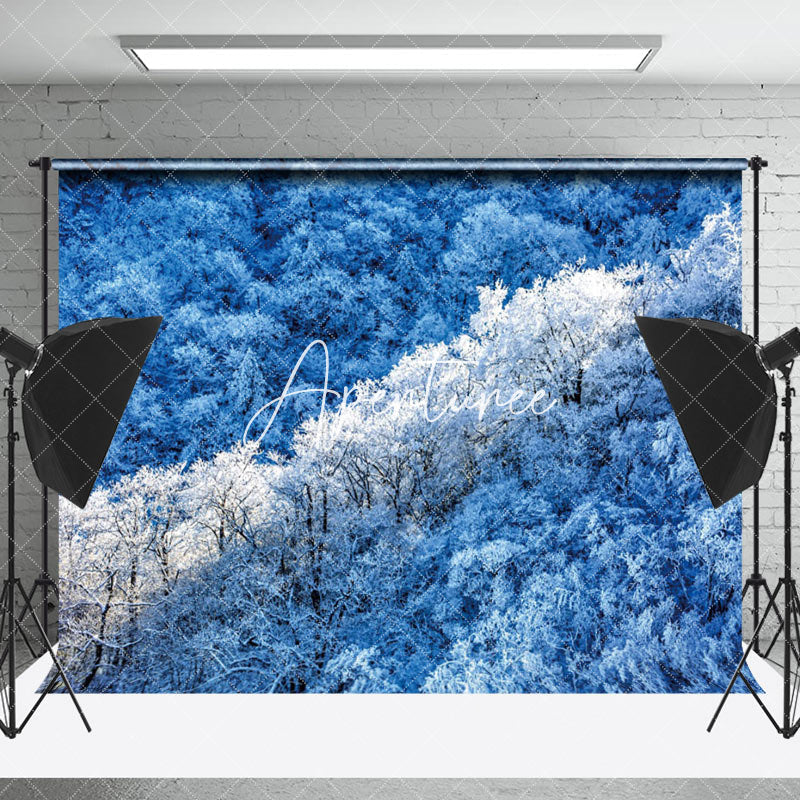 Aperturee - Aperturee Simple Blue White Snow Forest Winter Photo Backdrop