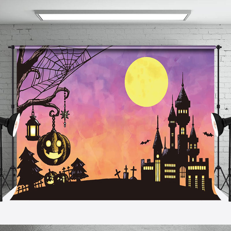 Aperturee - Aperturee Simple Cartoon Castle Halloween Holiday Backdrop