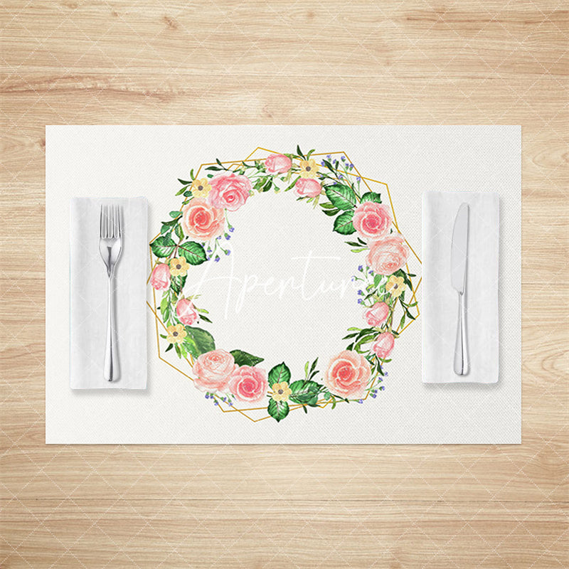 Aperturee - Aperturee Simple Colorful Floral Wreath Set Of 4 Placemats