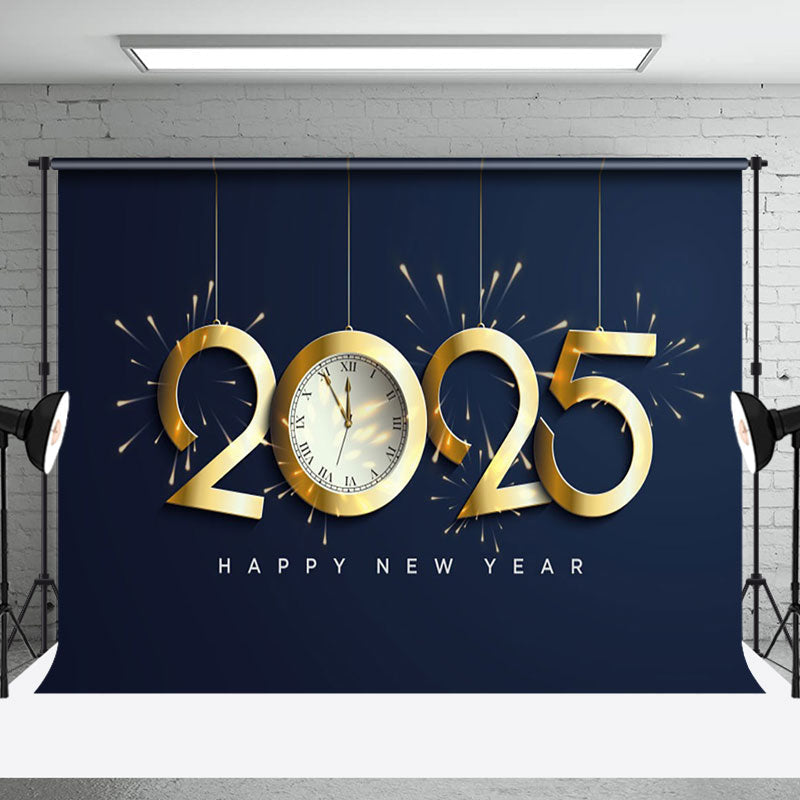 Aperturee - Aperturee Simple Gold Sparks 2025 Clock Happy New Year Backdrop